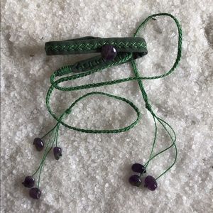Choker leather macrame hand made amethyst stone